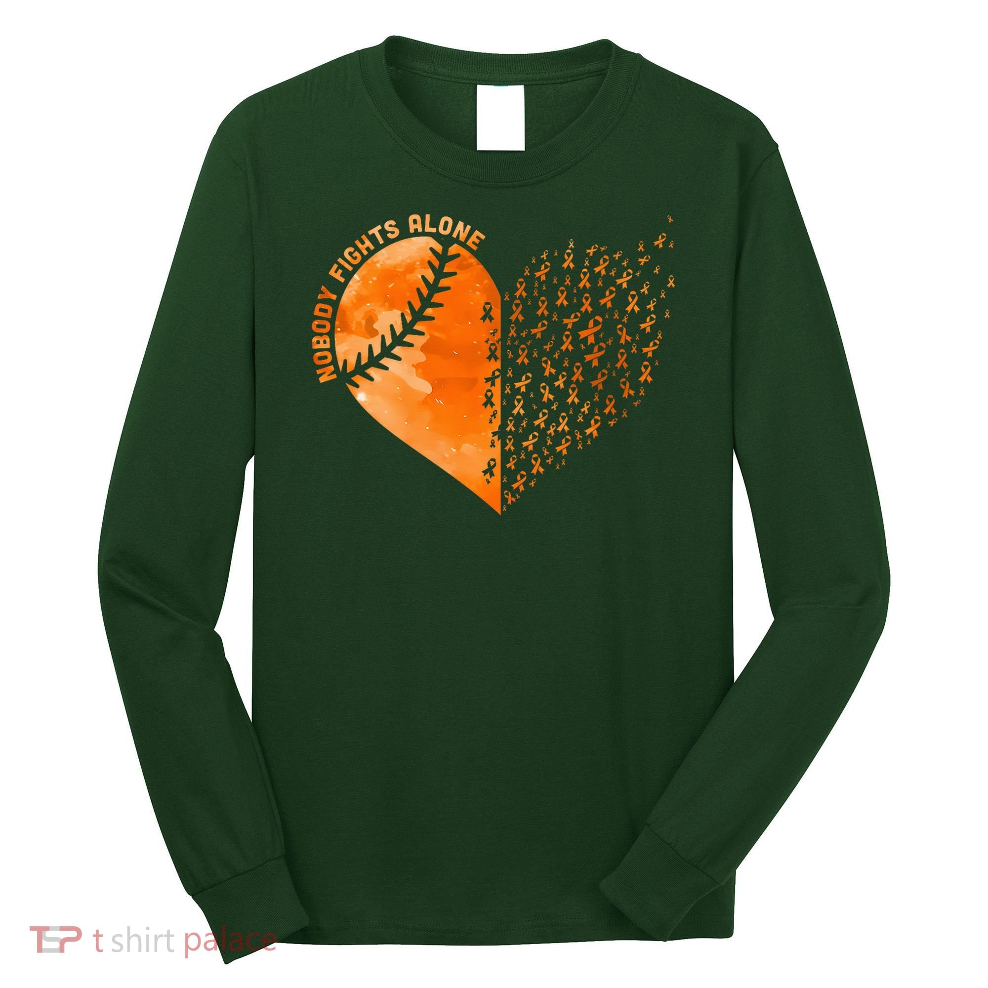 Nobody Fights Alone Orange Baseball MS Awareness Long Sleeve Shirt