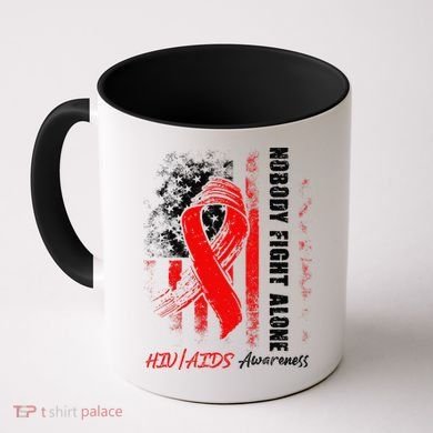 Nobody Fights Alone Hiv Aids Awareness Red Ribbon Supporter Coffee Mug