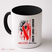 Nobody Fights Alone Hiv Aids Awareness Red Ribbon Supporter Coffee Mug thumb 0