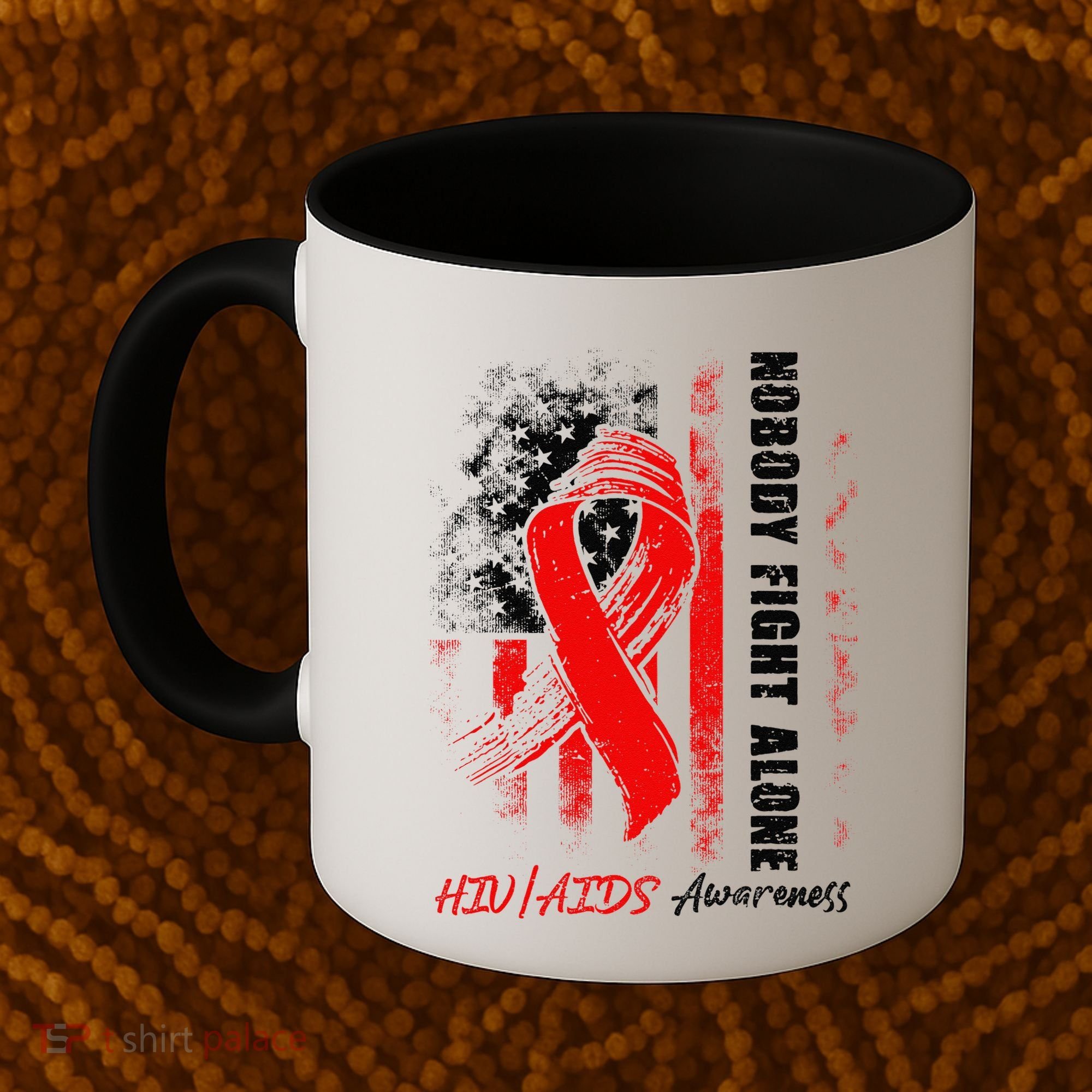 Nobody Fights Alone Hiv Aids Awareness Red Ribbon Supporter Coffee Mug