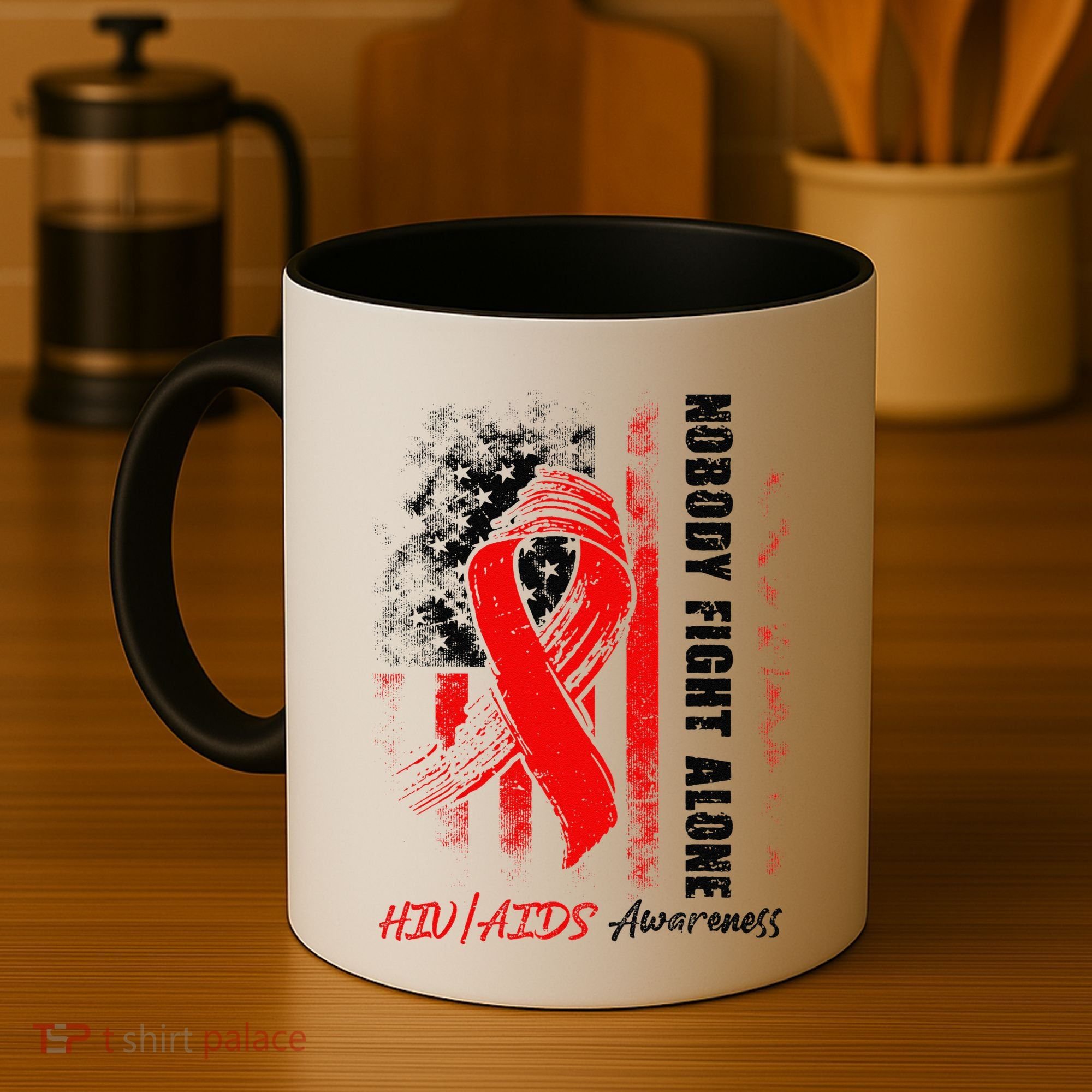 Nobody Fights Alone Hiv Aids Awareness Red Ribbon Supporter Coffee Mug