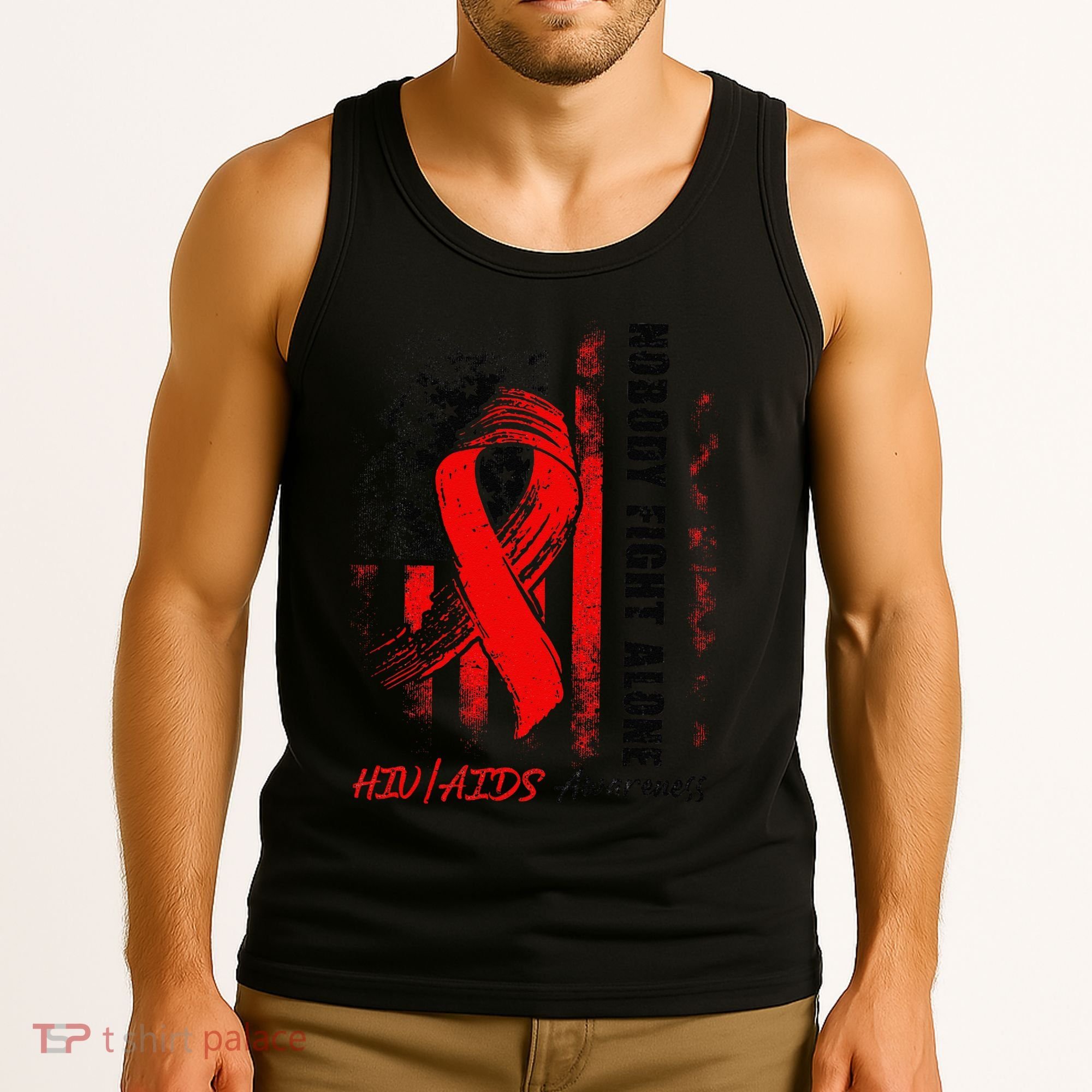 Nobody Fights Alone Hiv Aids Awareness Red Ribbon Supporter Tank Top