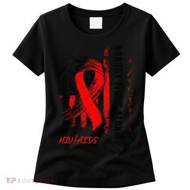 Nobody Fights Alone Hiv Aids Awareness Red Ribbon Supporter Women's T-Shirt