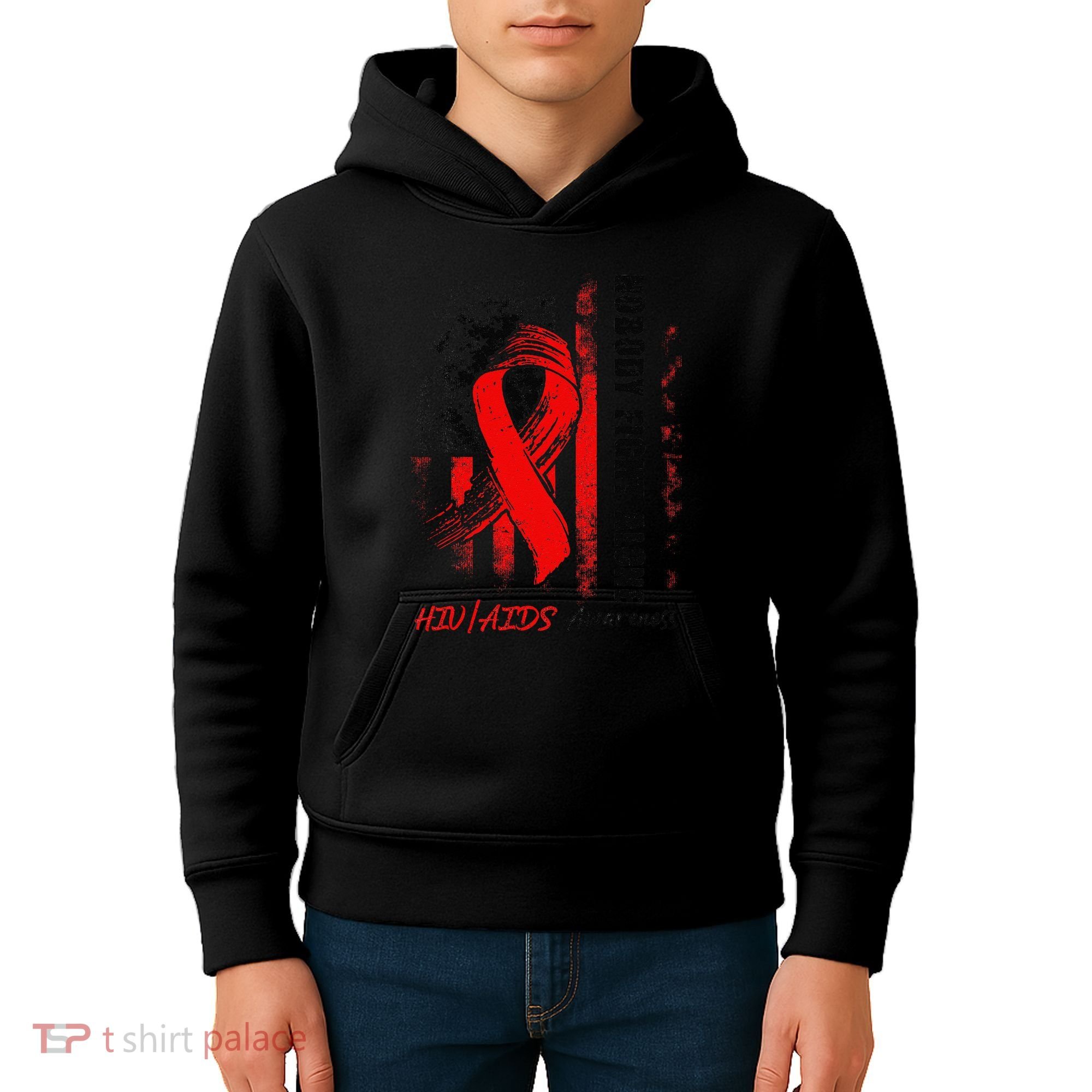 Nobody Fights Alone Hiv Aids Awareness Red Ribbon Supporter Kids Hoodie