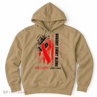 Nobody Fights Alone Hiv Aids Awareness Red Ribbon Supporter Hoodie