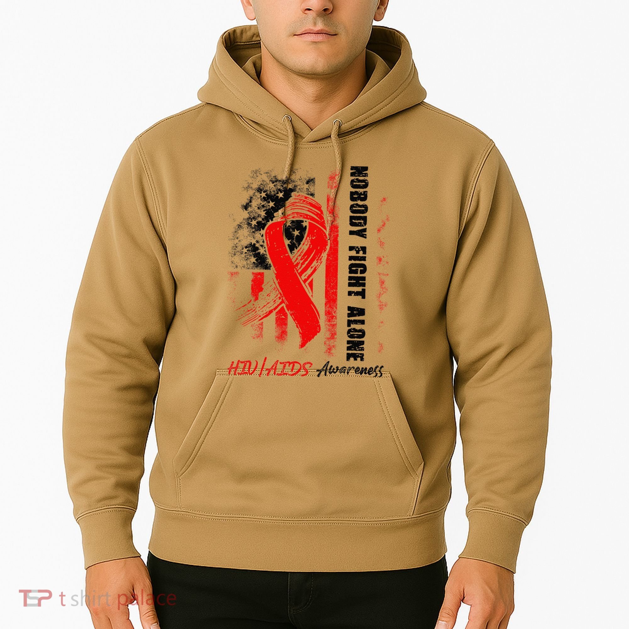 Nobody Fights Alone Hiv Aids Awareness Red Ribbon Supporter Hoodie