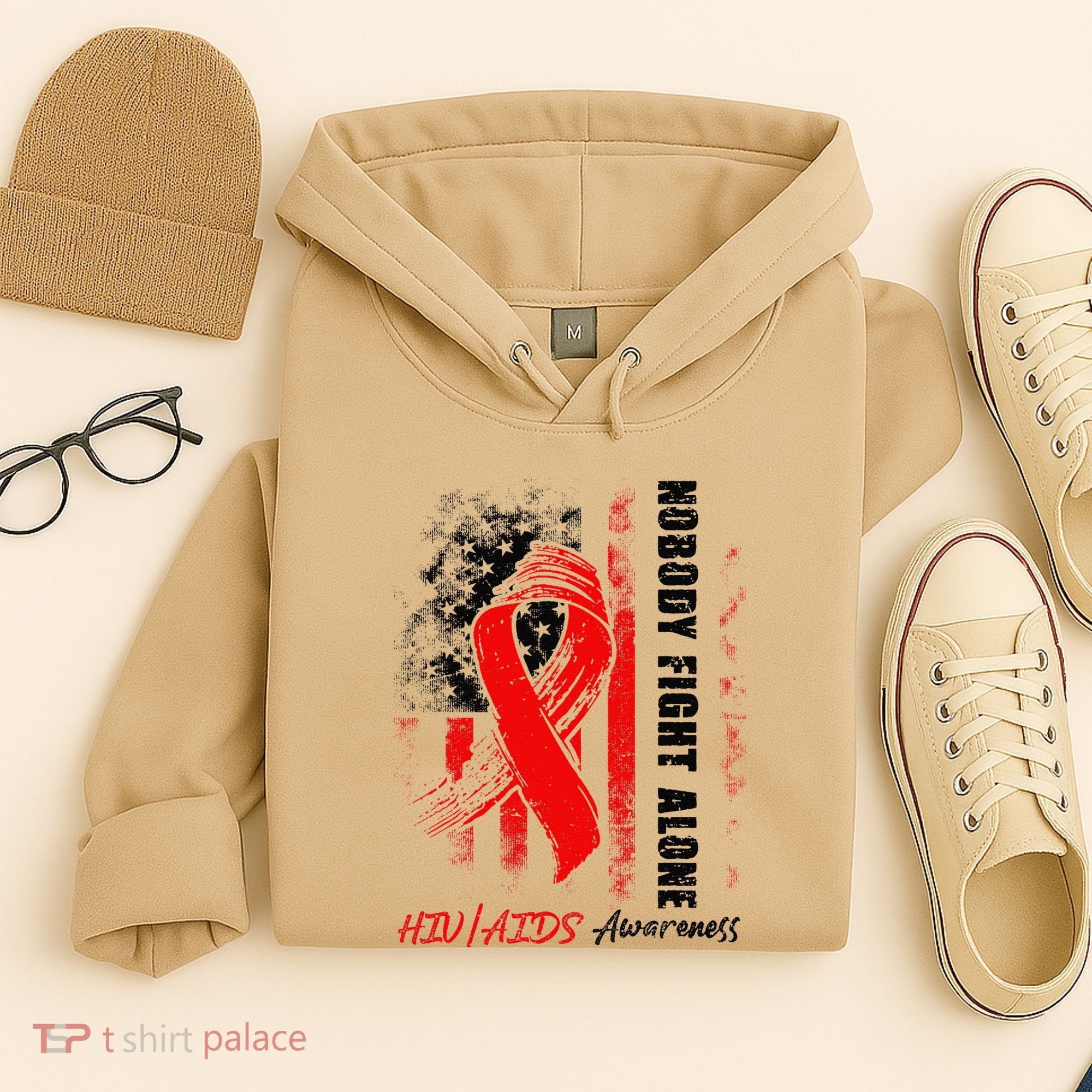 Nobody Fights Alone Hiv Aids Awareness Red Ribbon Supporter Hoodie