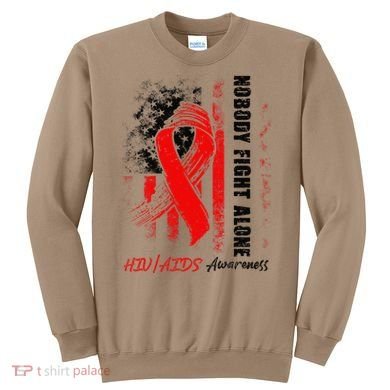 Nobody Fights Alone Hiv Aids Awareness Red Ribbon Supporter Sweatshirt