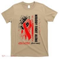 Nobody Fights Alone Hiv Aids Awareness Red Ribbon Supporter T-Shirt thumb 0