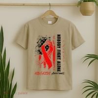 Nobody Fights Alone Hiv Aids Awareness Red Ribbon Supporter T-Shirt thumb 2