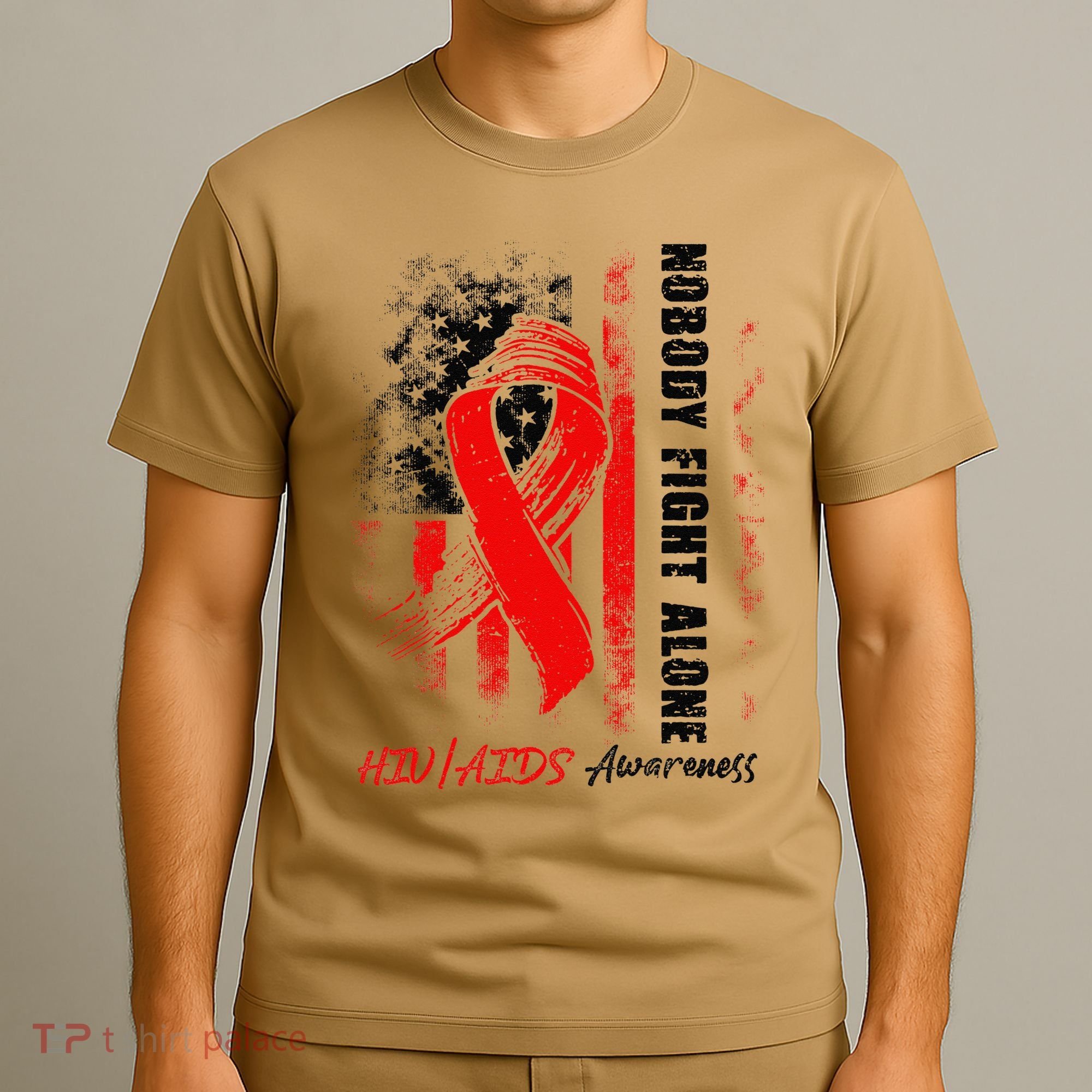 Nobody Fights Alone Hiv Aids Awareness Red Ribbon Supporter T-Shirt