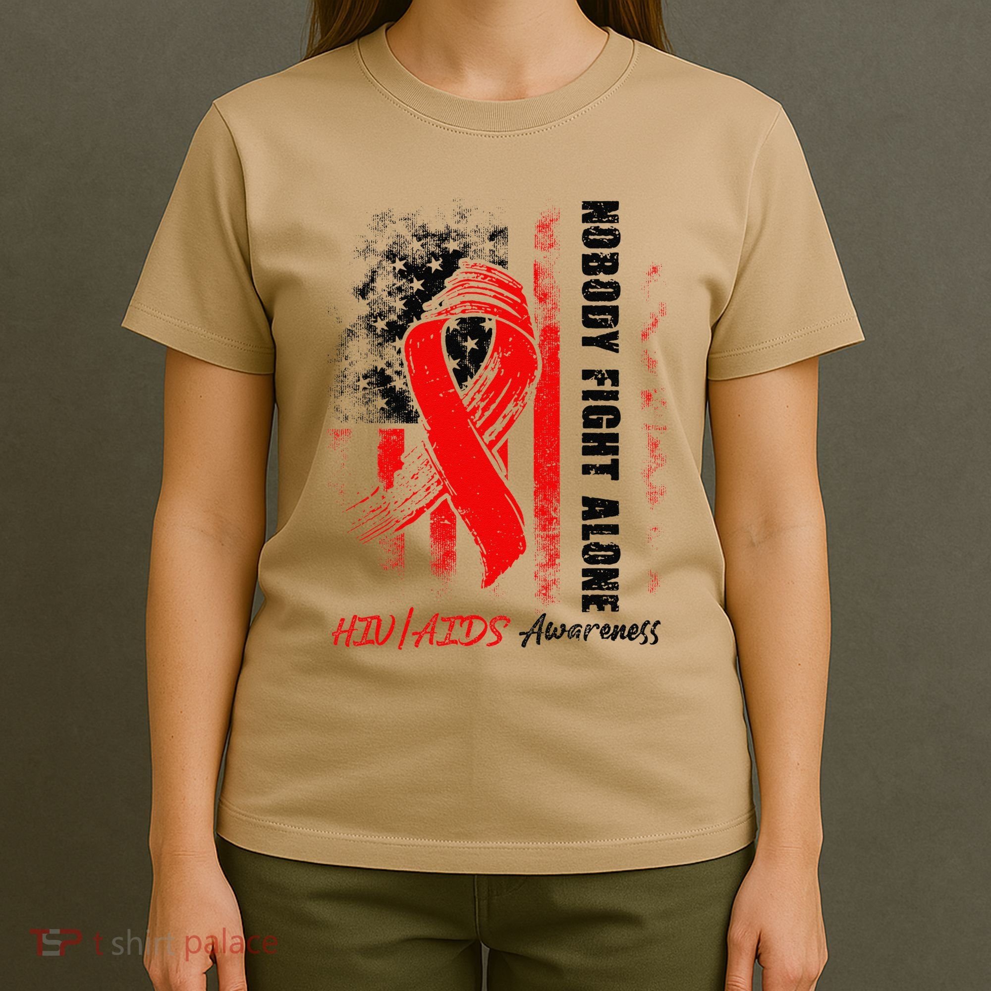 Nobody Fights Alone Hiv Aids Awareness Red Ribbon Supporter T-Shirt