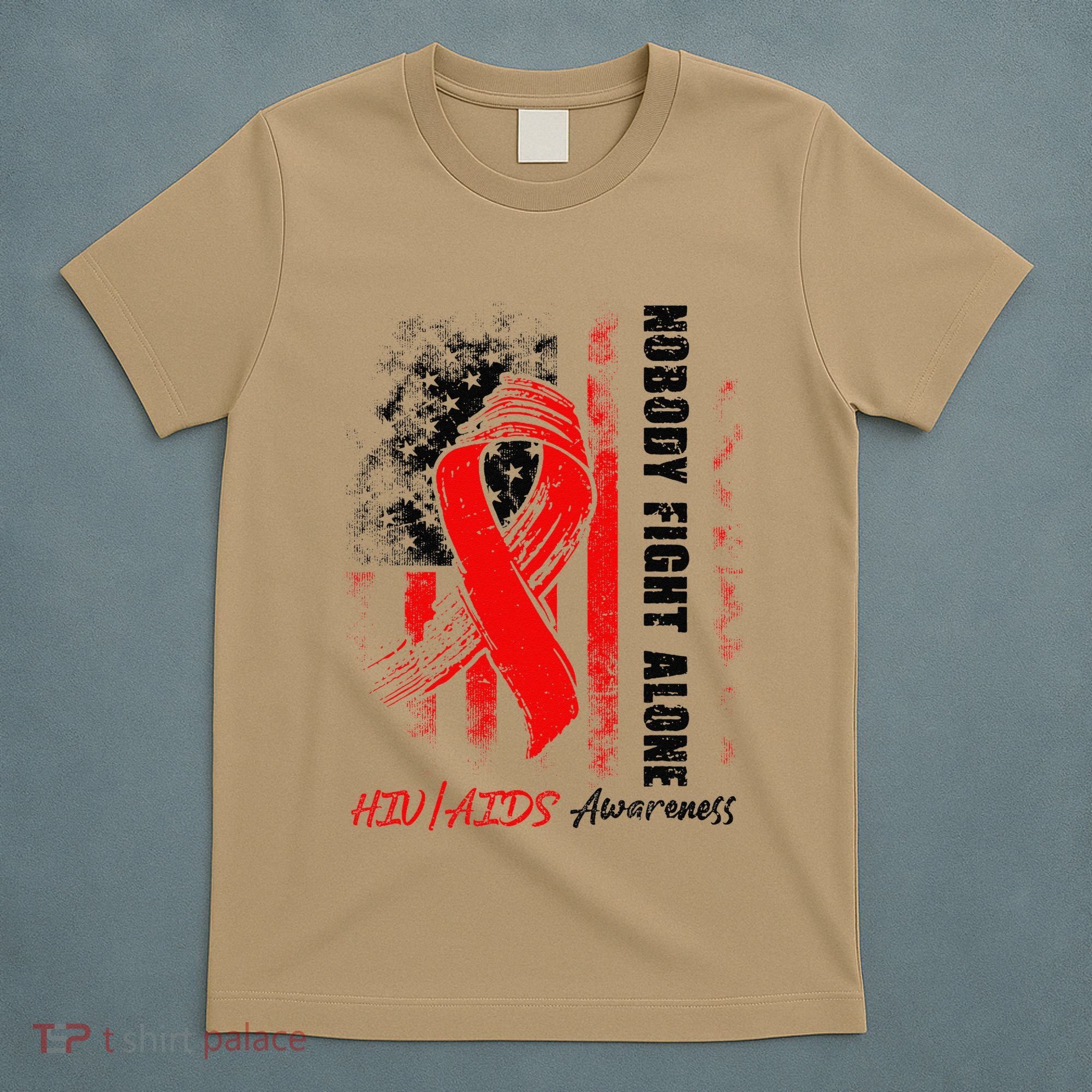 Nobody Fights Alone Hiv Aids Awareness Red Ribbon Supporter T-Shirt