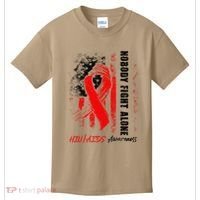 Nobody Fights Alone Hiv Aids Awareness Red Ribbon Supporter Kids T-Shirt thumb 0