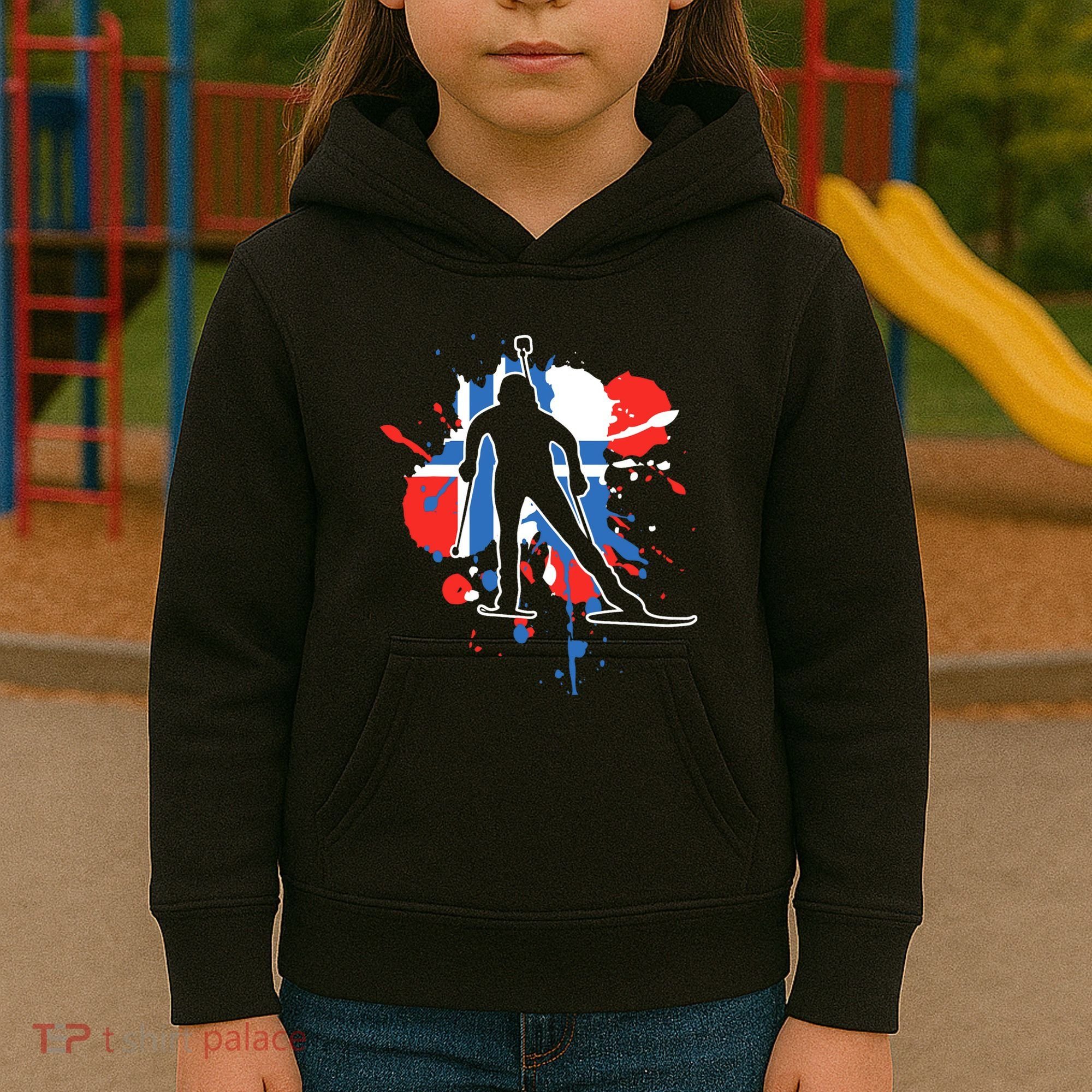 Norway Flag Biathlonist Norwegian Biathlon Kids Hoodie