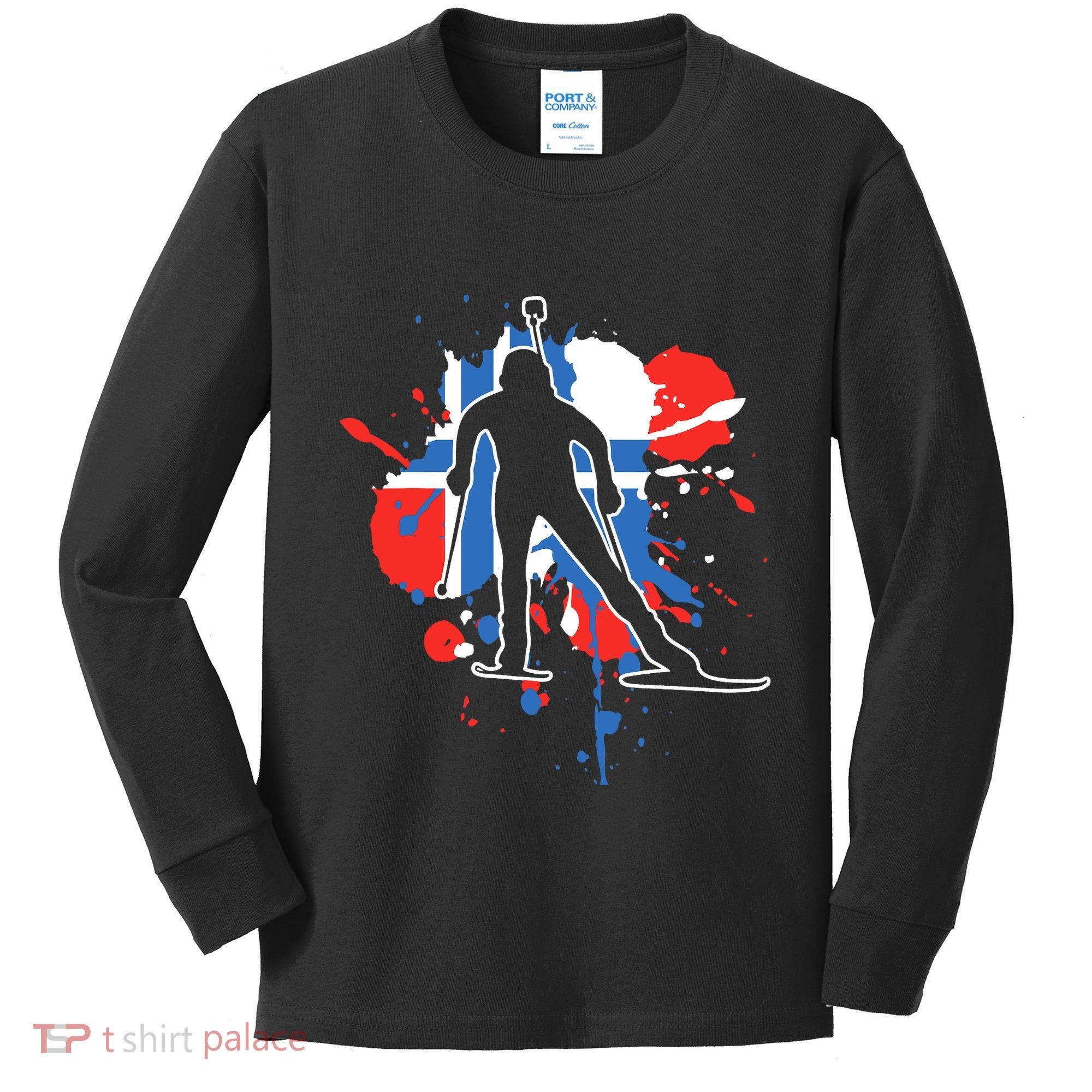 Norway Flag Biathlonist Norwegian Biathlon Kids Long Sleeve Shirt