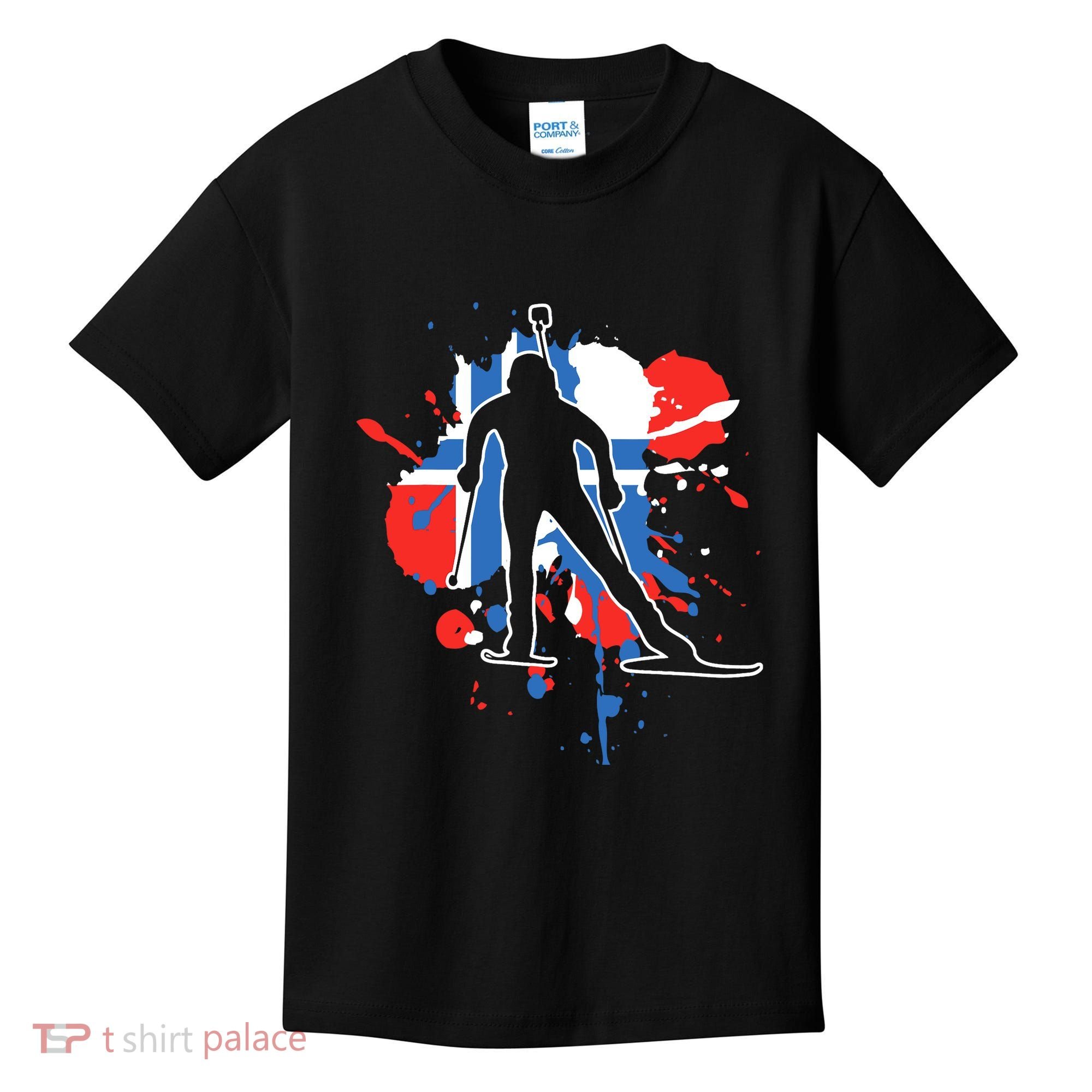 Norway Flag Biathlonist Norwegian Biathlon Kids T-Shirt