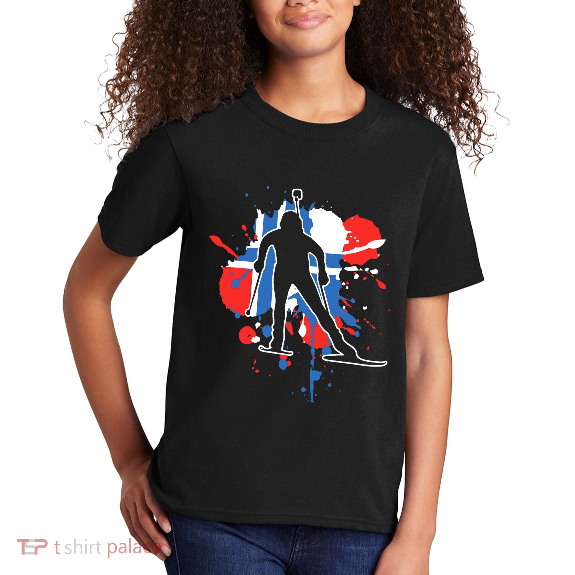 Norway Flag Biathlonist Norwegian Biathlon Kids T-Shirt