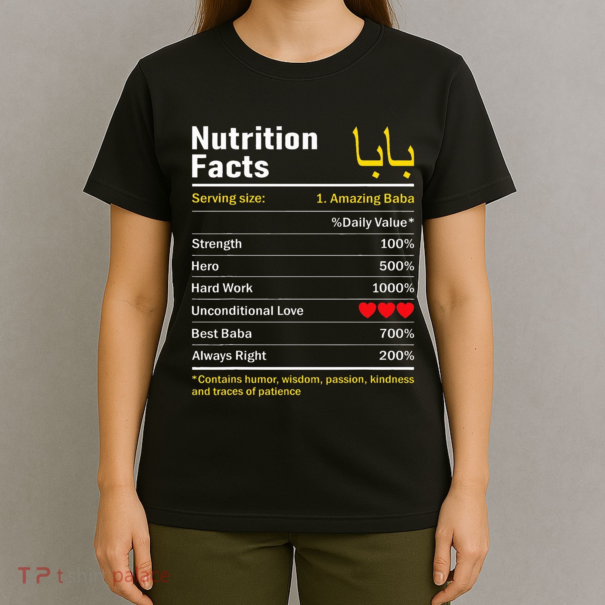 Nutrition Facts Baba Persian Grandfather Grandpa Grandad T-Shirt