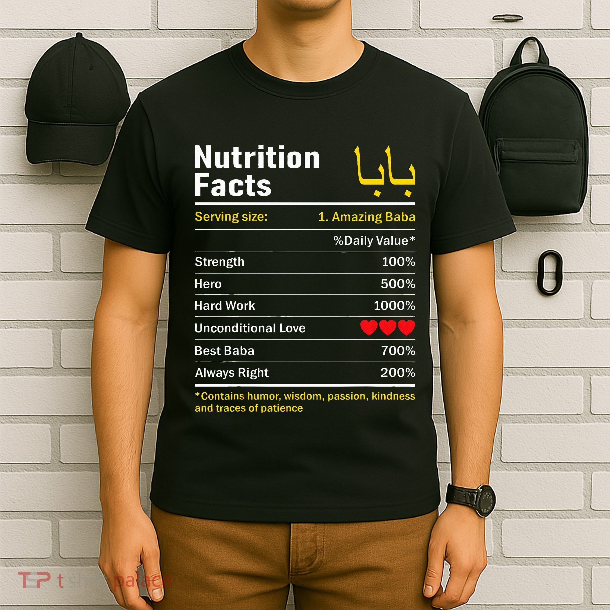 Nutrition Facts Baba Persian Grandfather Grandpa Grandad T-Shirt