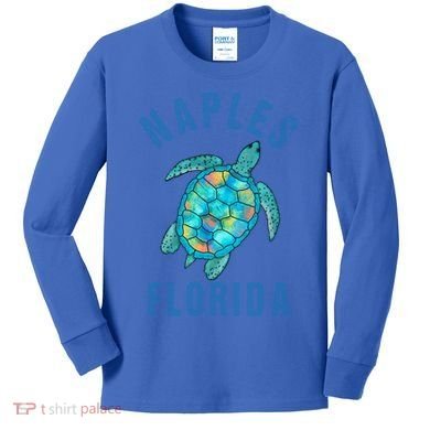 Naples Fl Beach Design / Sea Turtle Illustration Gift Meaningful Gift Kids Long Sleeve Shirt