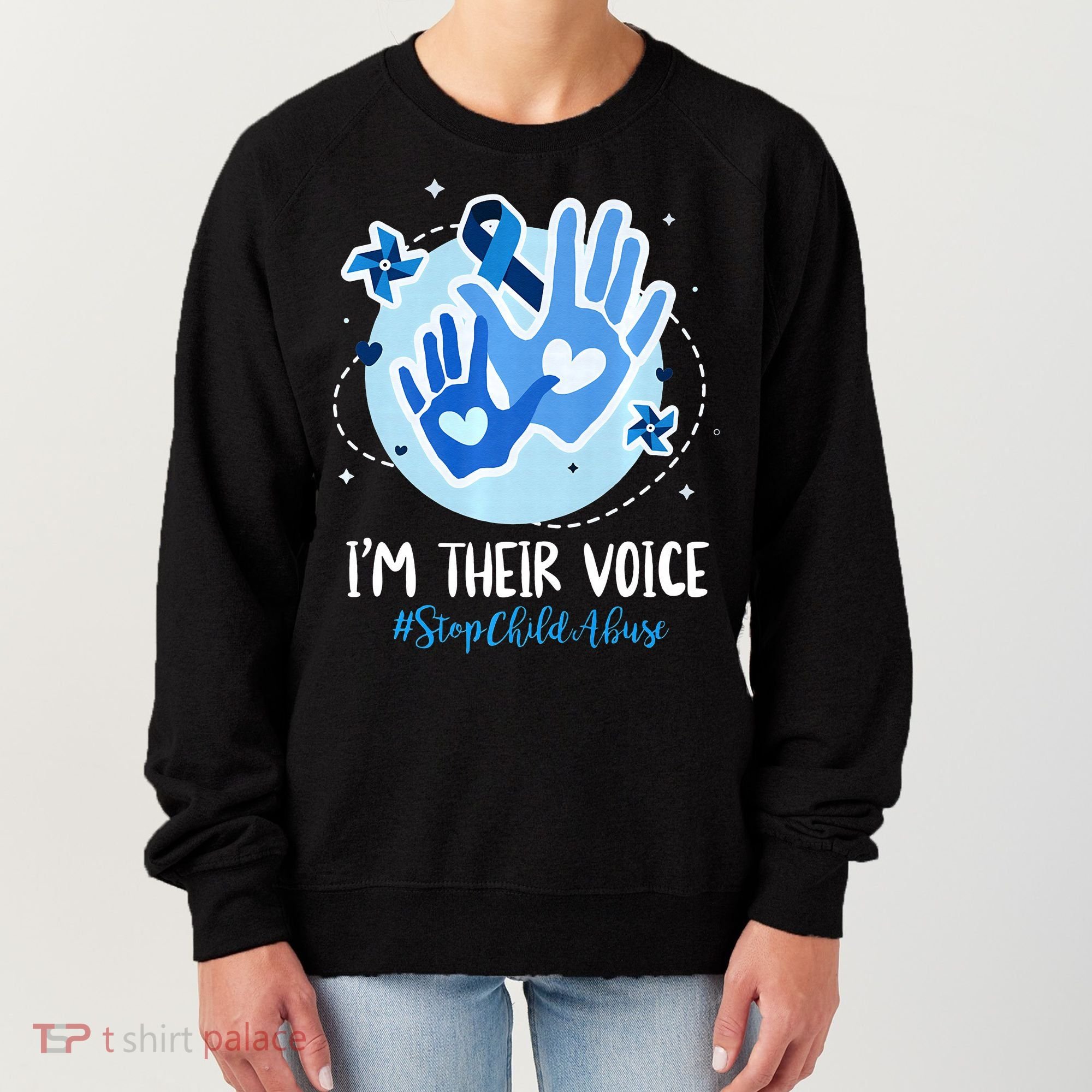 No For Child Abuse Excuse Prevention Month April Blue Ribbon Women's Sweatshirt