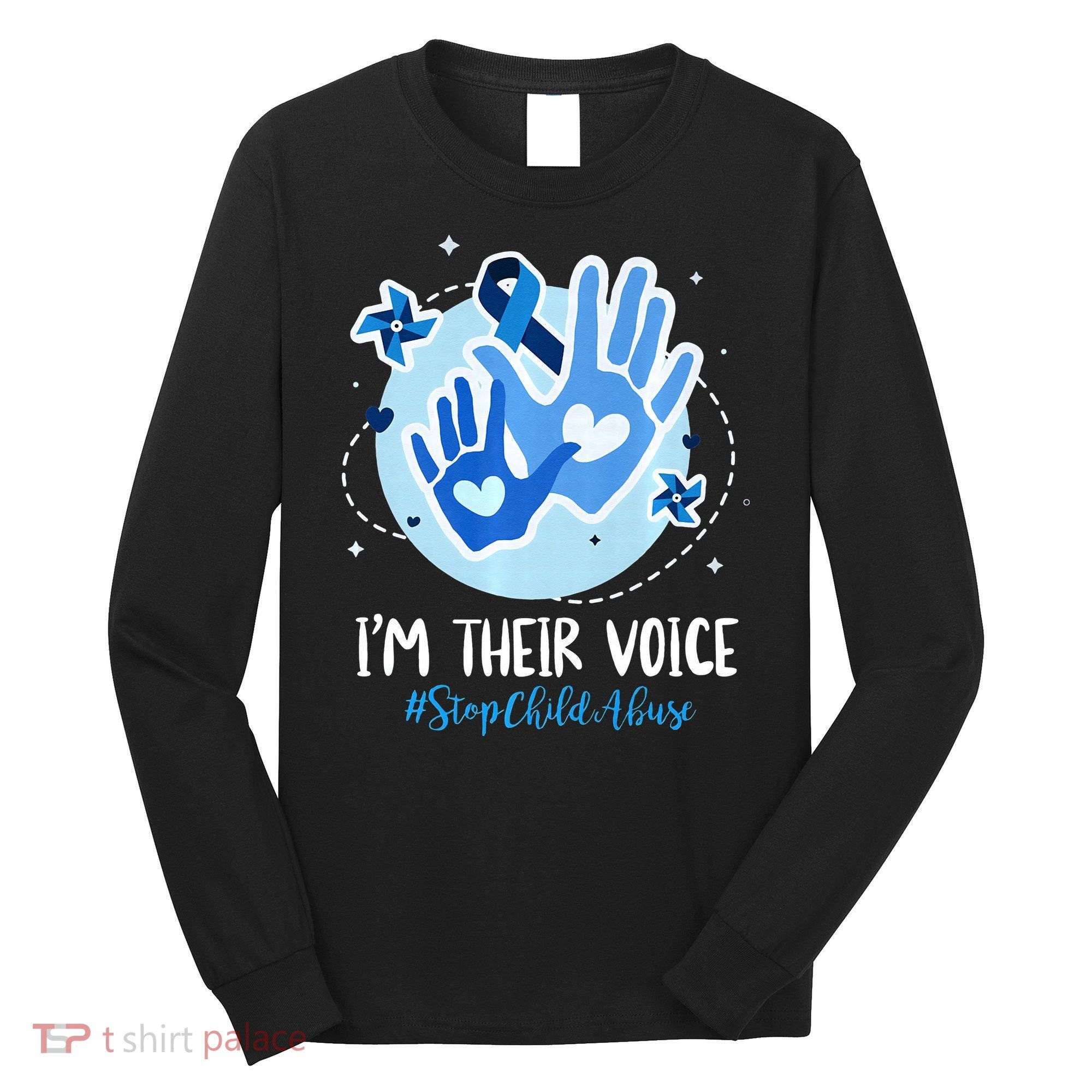 No For Child Abuse Excuse Prevention Month April Blue Ribbon Long Sleeve Shirt