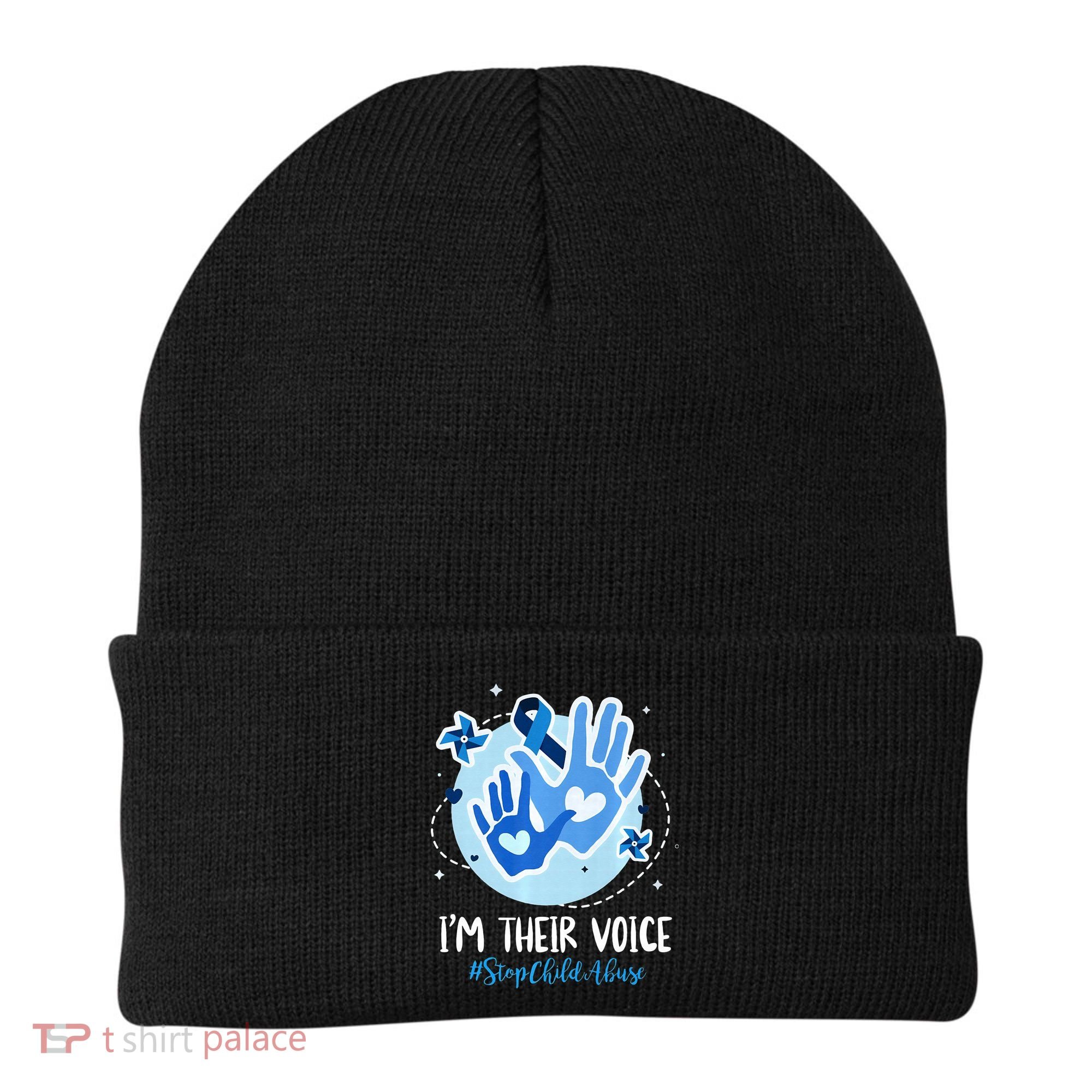 No For Child Abuse Excuse Prevention Month April Blue Ribbon Beanie