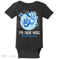 No For Child Abuse Excuse Prevention Month April Blue Ribbon Baby Bodysuit thumb 0