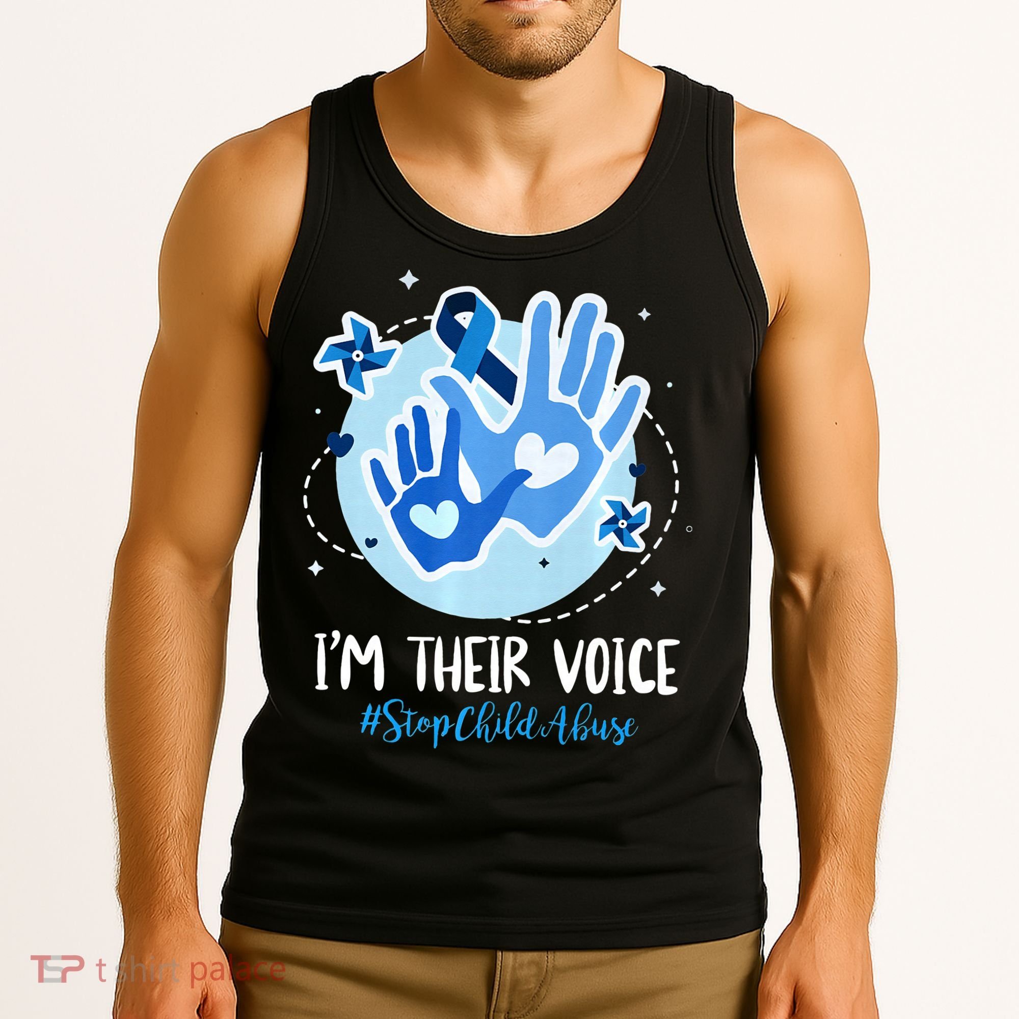 No For Child Abuse Excuse Prevention Month April Blue Ribbon Tank Top
