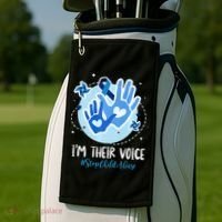 No For Child Abuse Excuse Prevention Month April Blue Ribbon Golf Towel thumb 2