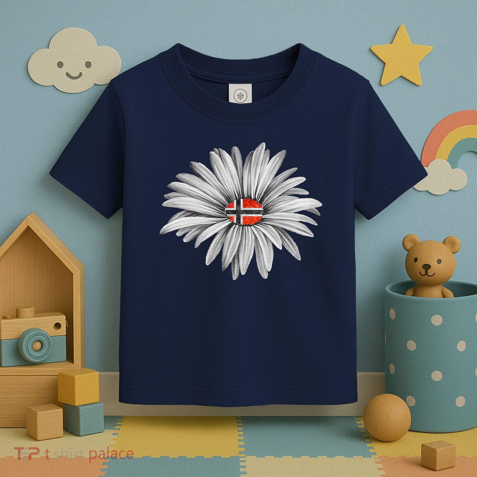 Norwegian Flag Daisy Trendy For Summer Cruise Norway Travel Toddler T-Shirt