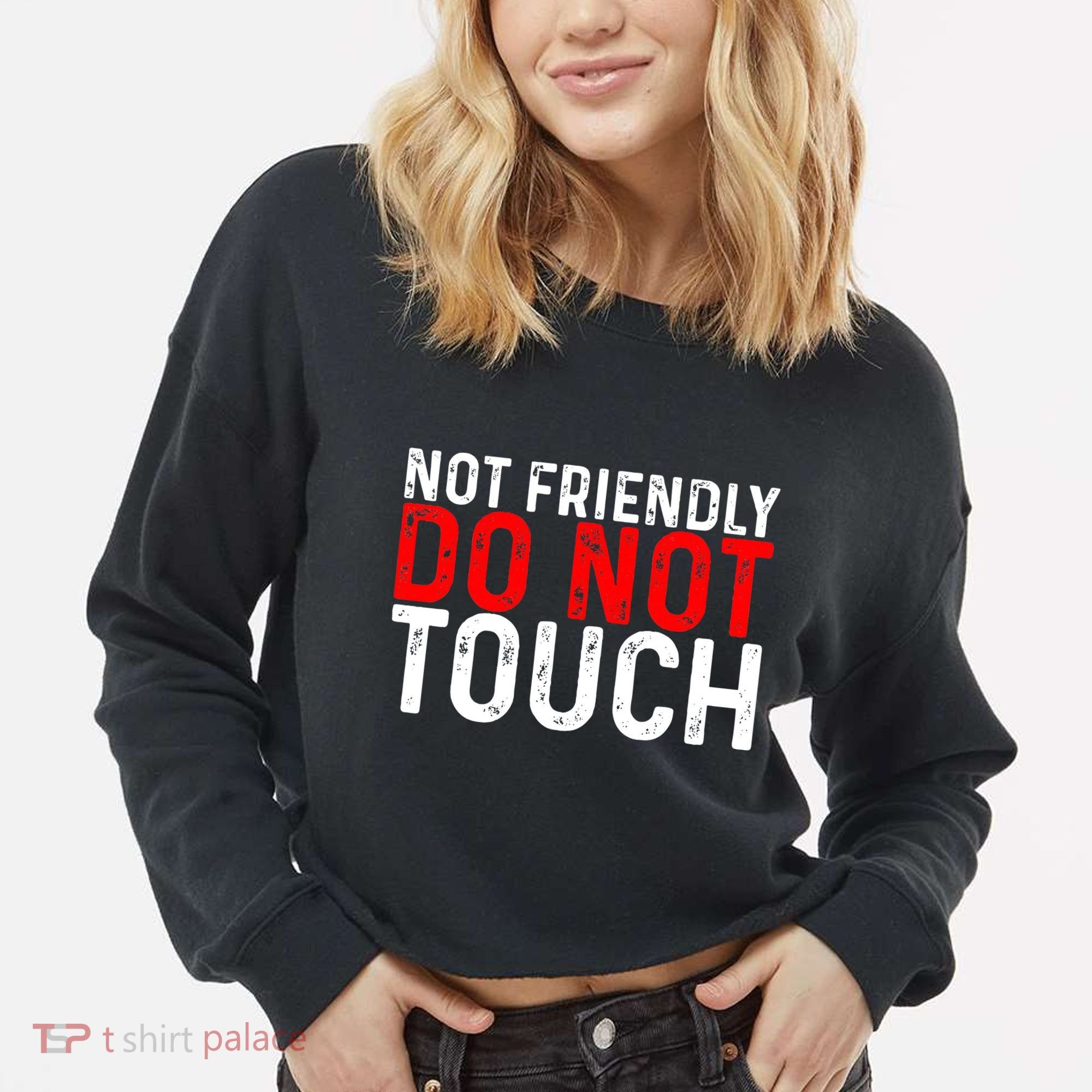Not Friendly Do Not Touch Cropped Pullover Crew