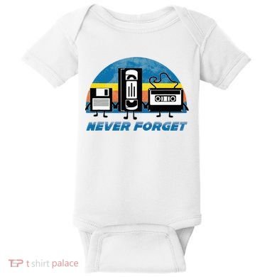Never Forget Funny Retro Vintage Vhs Cassette Floppy Disk Baby Bodysuit