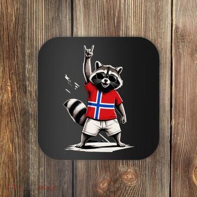 Norwegian Flag Funny Raccoon Norway Coaster