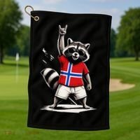 Norwegian Flag Funny Raccoon Norway Golf Towel thumb 1