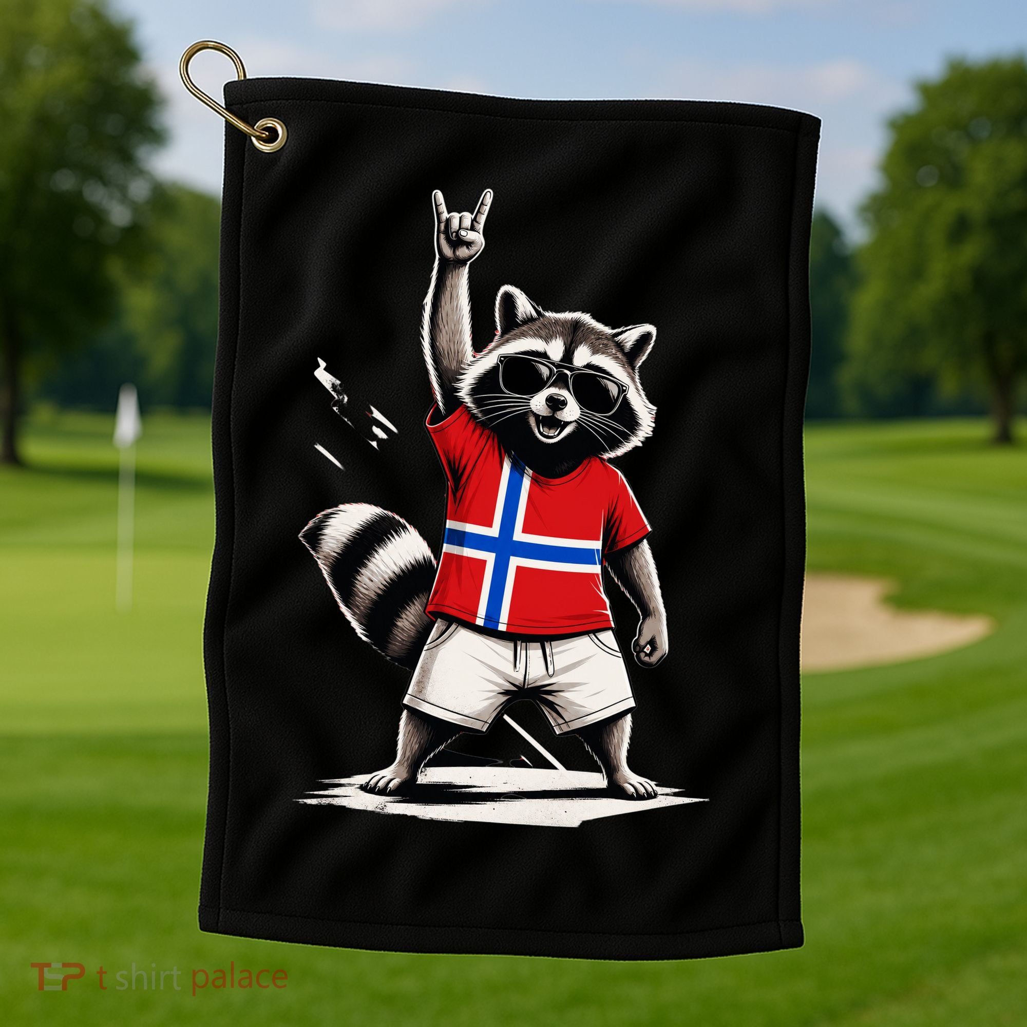 Norwegian Flag Funny Raccoon Norway Golf Towel