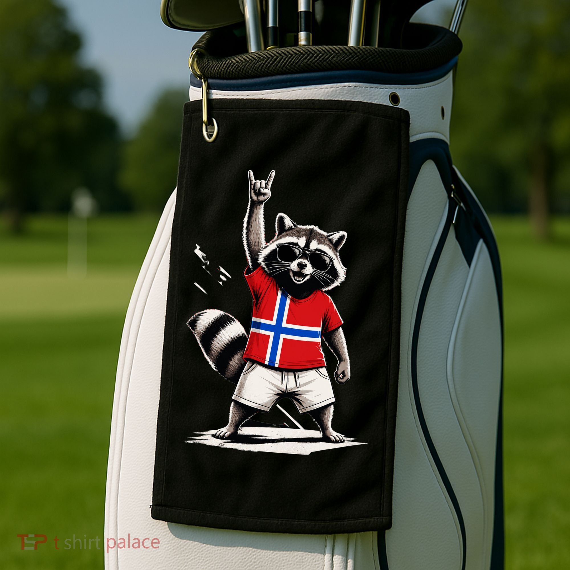 Norwegian Flag Funny Raccoon Norway Golf Towel