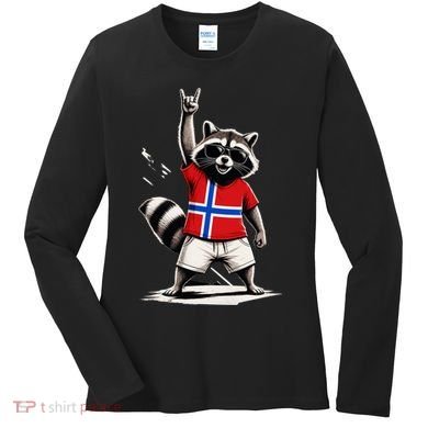 Norwegian Flag Funny Raccoon Norway Women's Long Sleeve Shirt