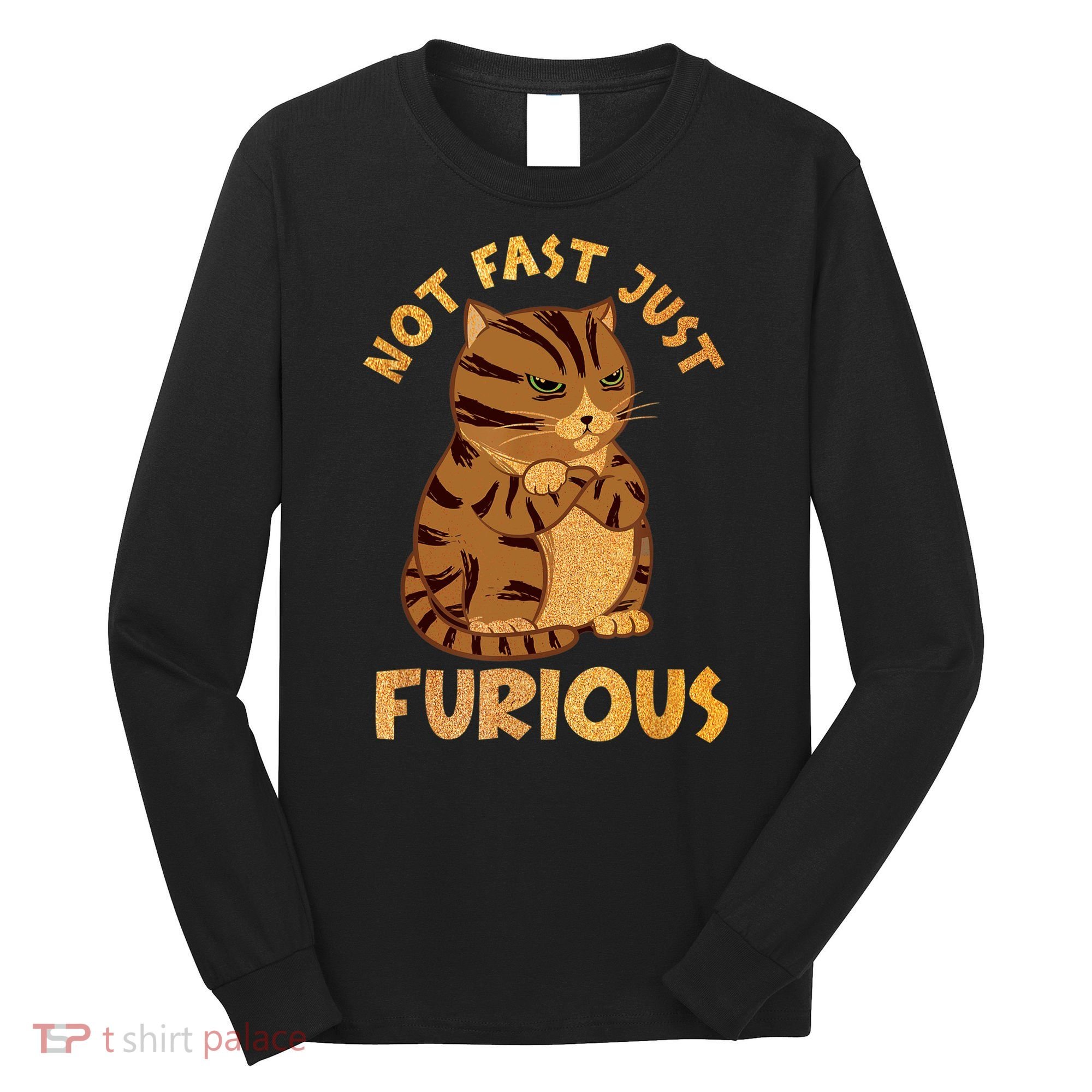 Not Fast Just Furious Funny Cute Grumpy Fat Cat Pet Lovers Long Sleeve Shirt
