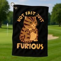 Not Fast Just Furious Funny Cute Grumpy Fat Cat Pet Lovers Golf Towel thumb 1