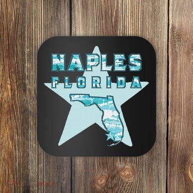 Naples Florida Map Souvenir Design Teal Coaster