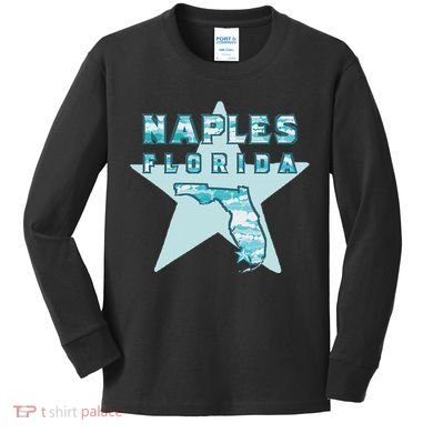 Naples Florida Map Souvenir Design Teal Kids Long Sleeve Shirt