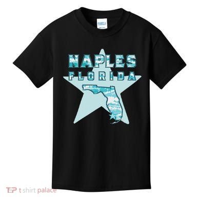 Naples Florida Map Souvenir Design Teal Kids T-Shirt