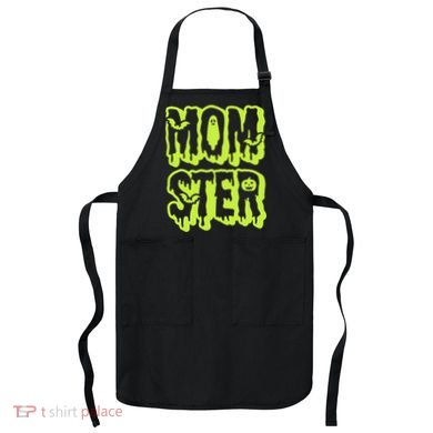Neon Funny Momter Mom Monster Halloween Family Matching Apron