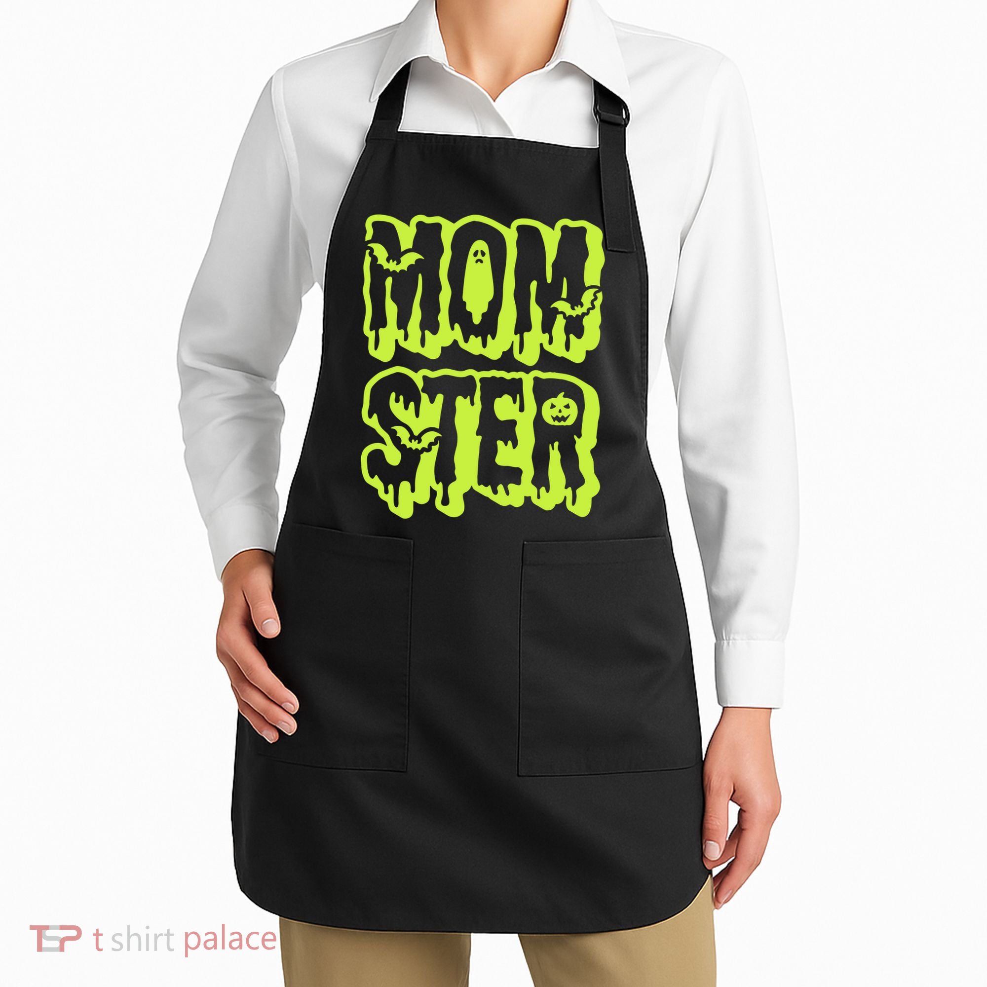 Neon Funny Momter Mom Monster Halloween Family Matching Apron