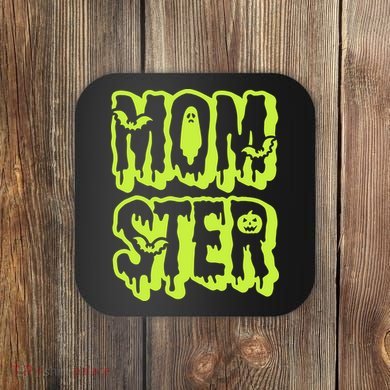 Neon Funny Momter Mom Monster Halloween Family Matching Coaster