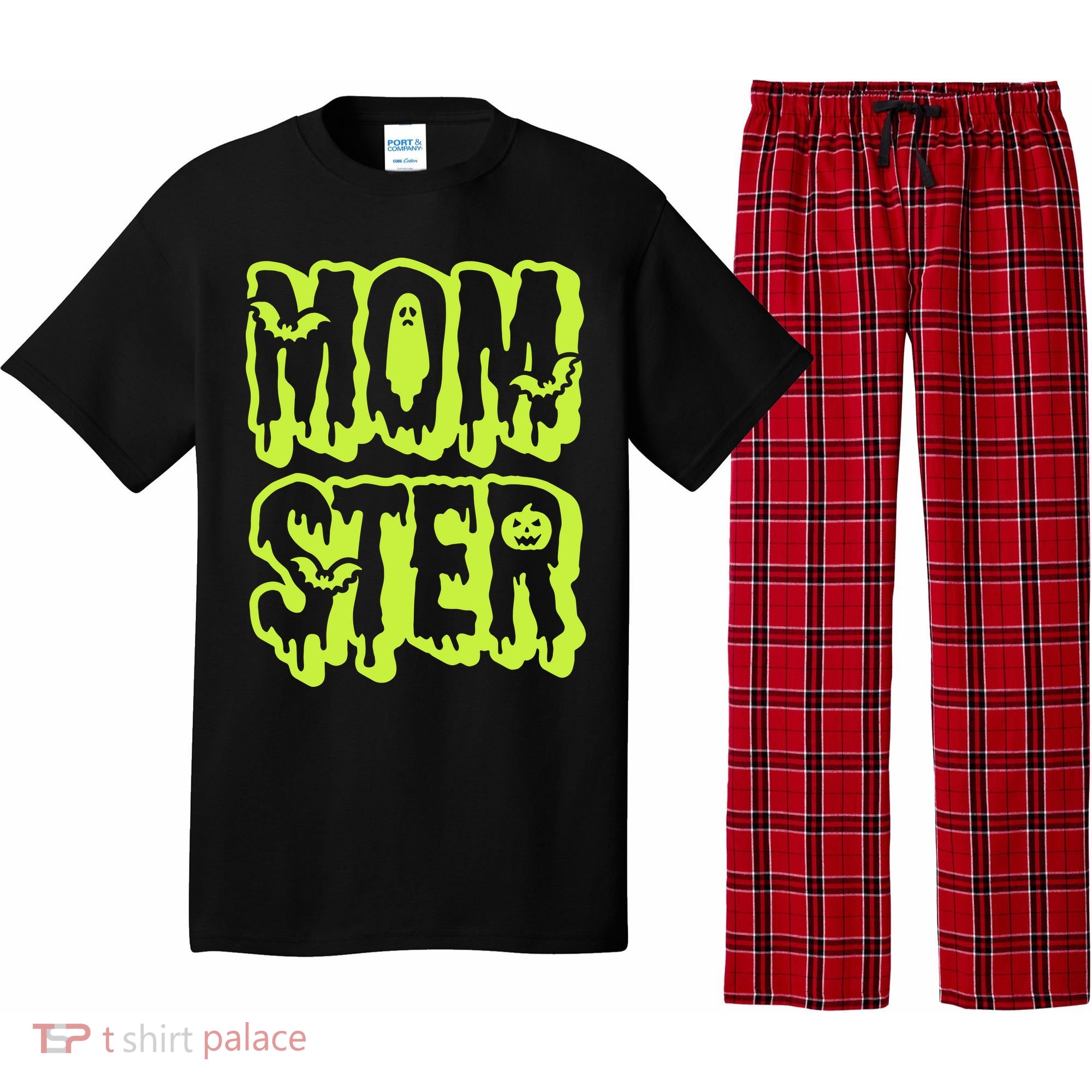 Neon Funny Momter Mom Monster Halloween Family Matching Pajama Set