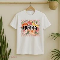 Nonna Floral Mother'S Day Wildflower Girl Checkered T-Shirt thumb 2