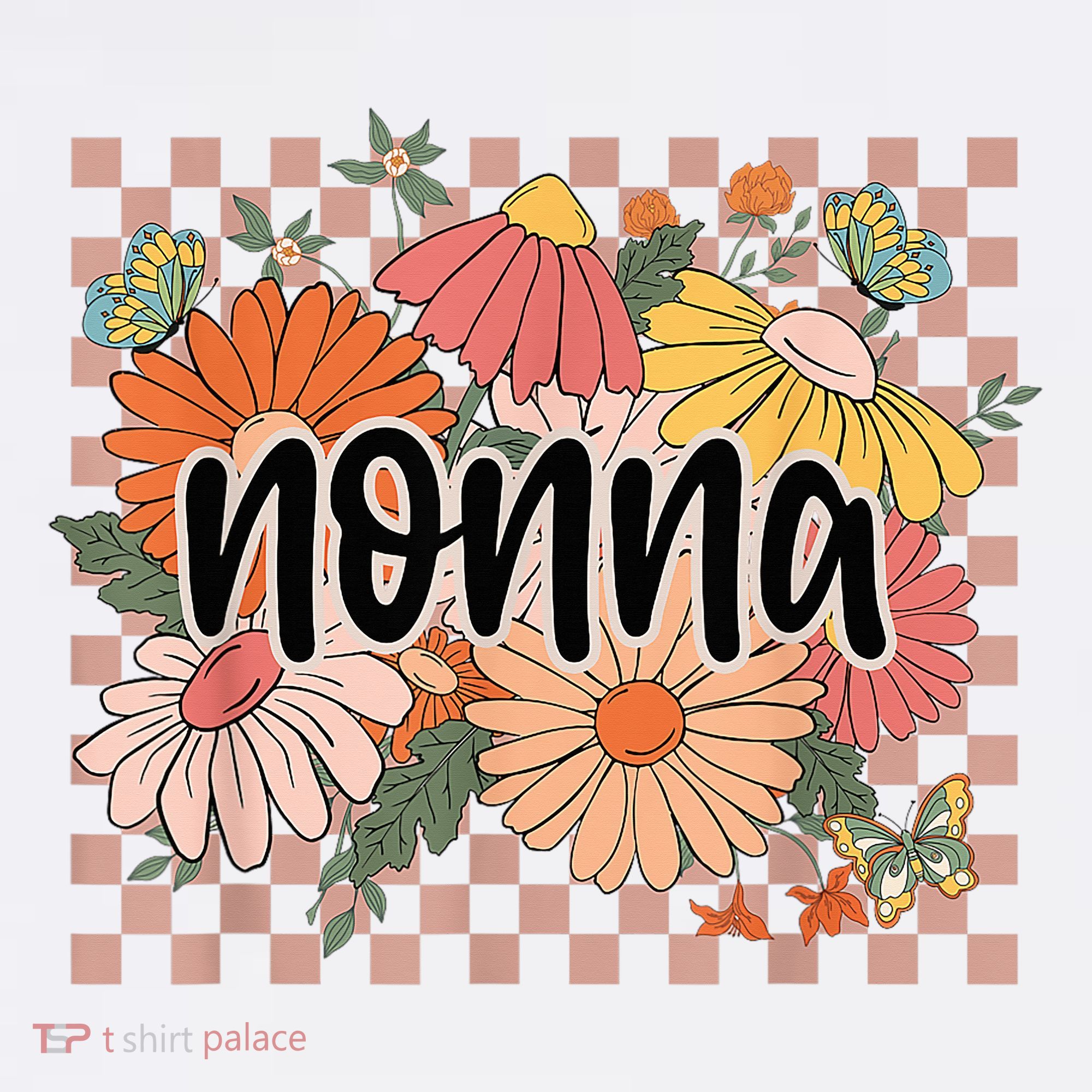 Nonna Floral Mother'S Day Wildflower Girl Checkered Women's Hoodie